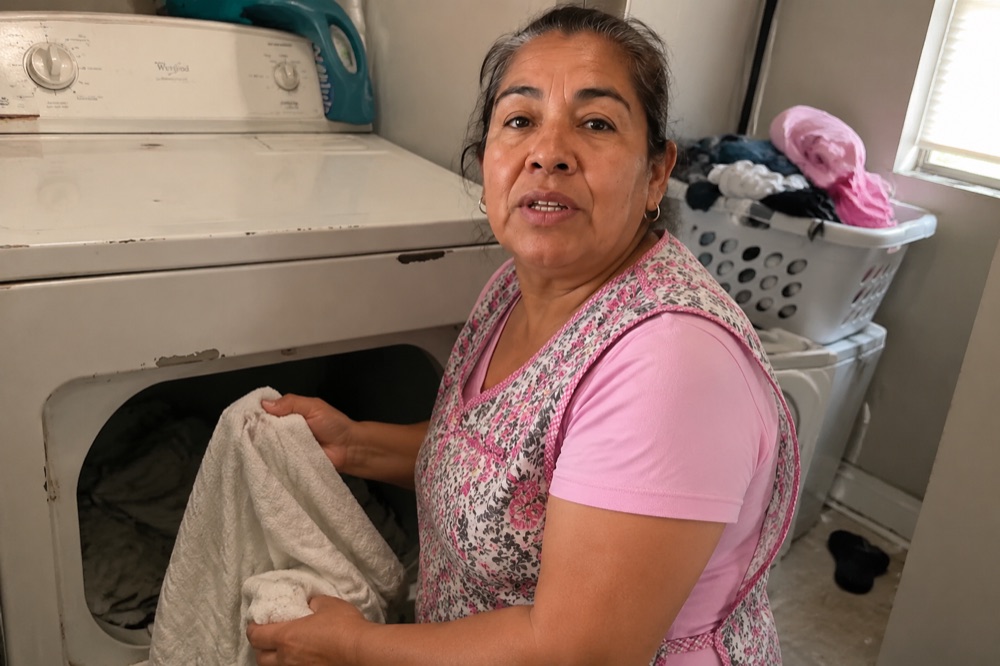 Bertha Ramírez in her laundry room